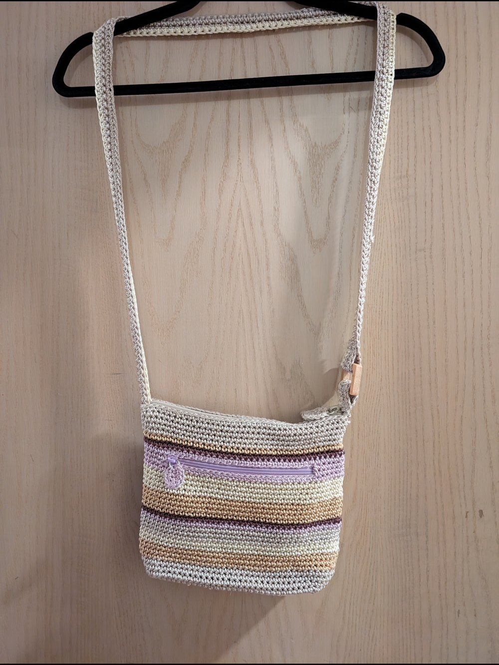 Liz Claiborne Cream Handwoven Crossbody with Lavender & Tan Stripes